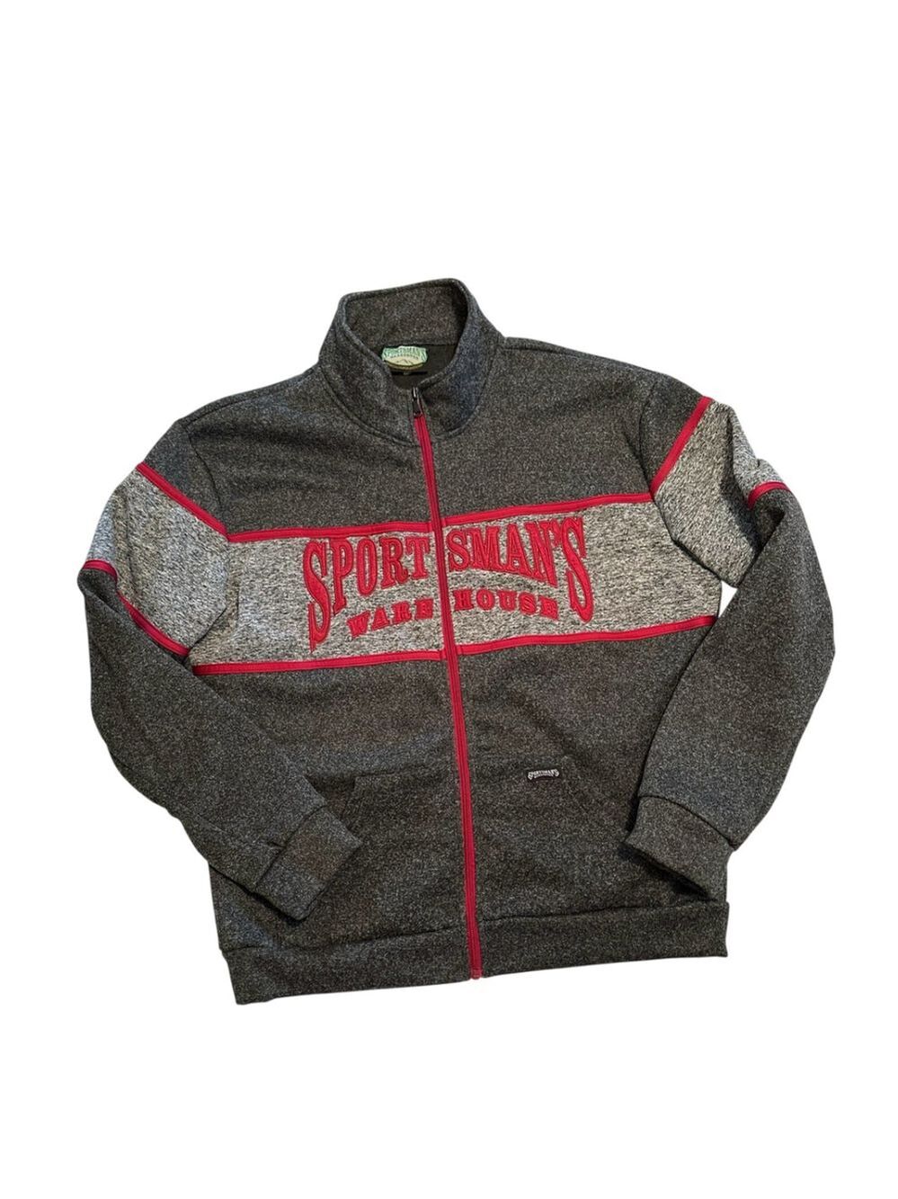 Sportsman's Warehouse Fleece Zip Jacket Mens 2XL Gray Red High Neck Pockets Warm